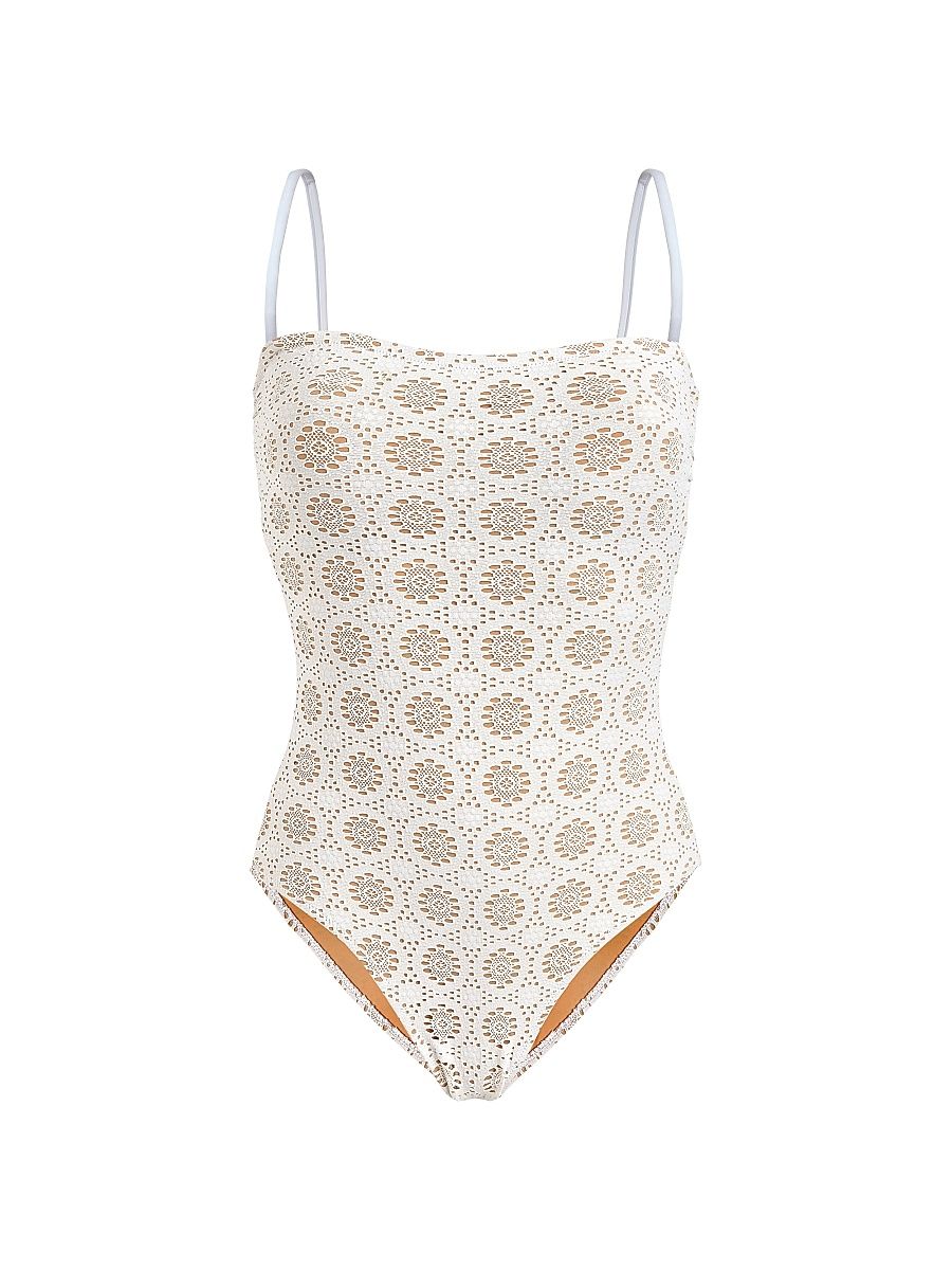 Women's Broderie Anglaise One-Piece Swimsuit - Off White - Size XS