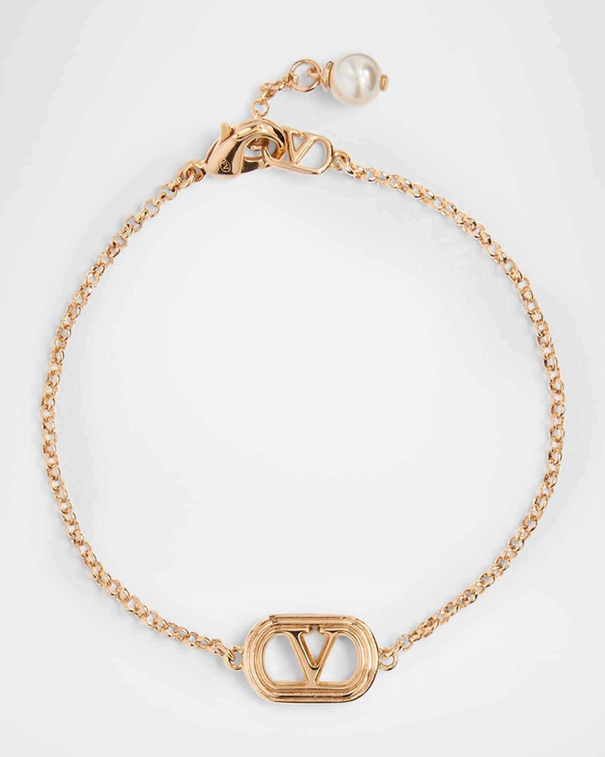 VLogo Oval Metal Bracelet with Swarovski Pearl