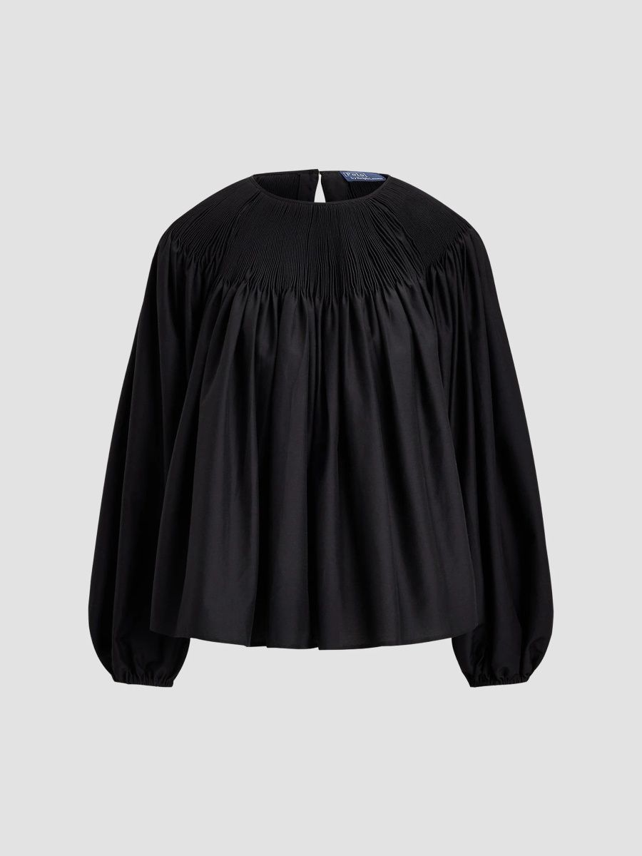 Polo Ralph Lauren Women's Smocked Cotton-Silk Top - Black - Size XL