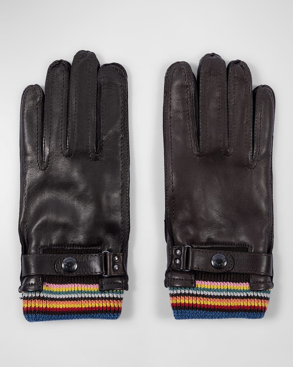 Men & apos;s Signature Stripe-Cuff Leather Gloves