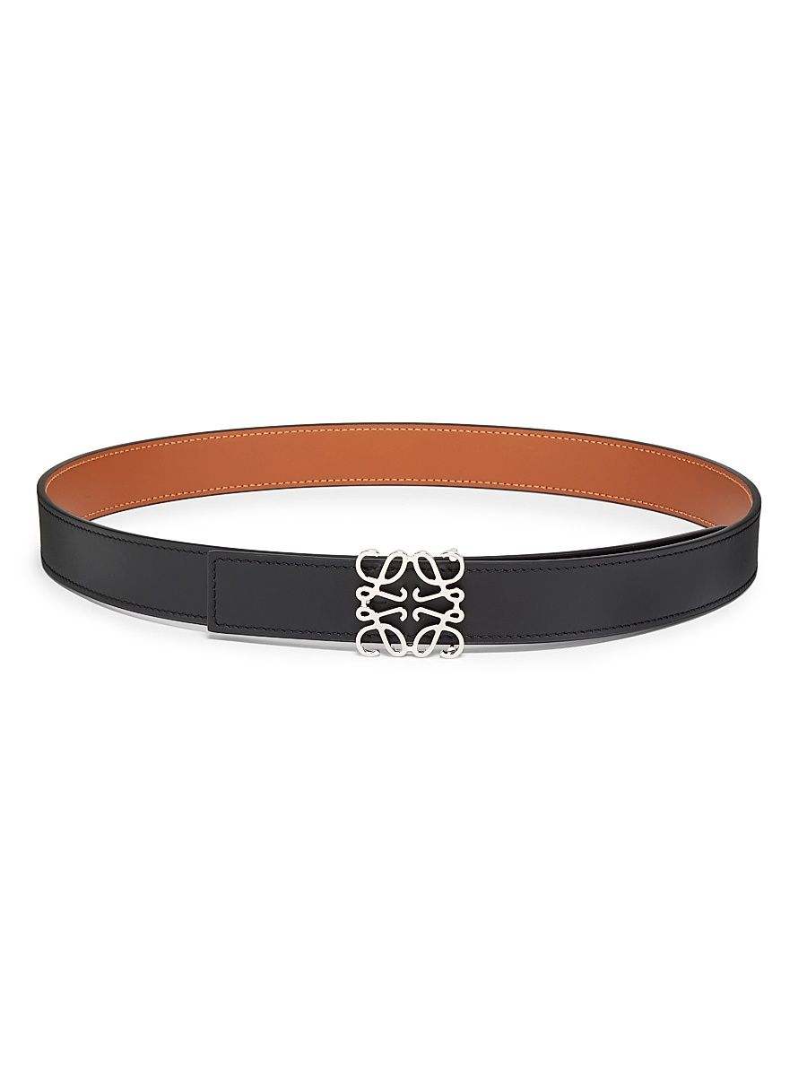 Women's Anagram Reversible Smooth Leather Belt - Black Tan Palladium - Size Medium