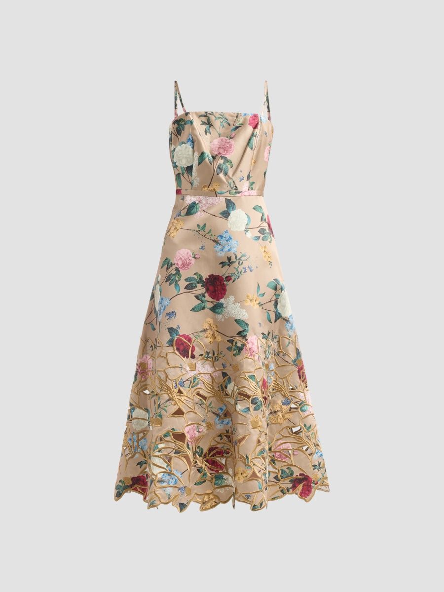 SACHIN BABI Women's Esteè Floral Print Embroidered Midi Dress - Chesnut Meadow - Size 10