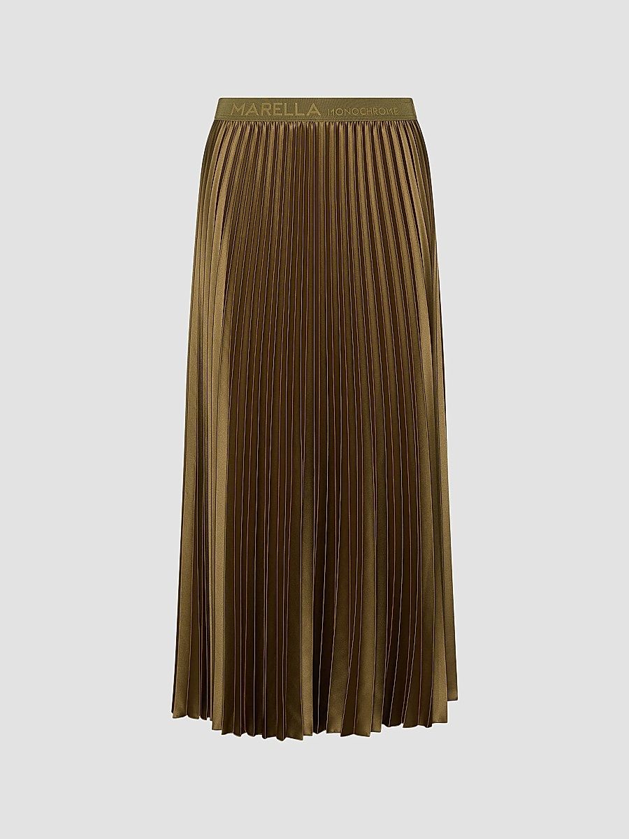 Women's Pleated Satin Skirt - Oil Green - Size 14