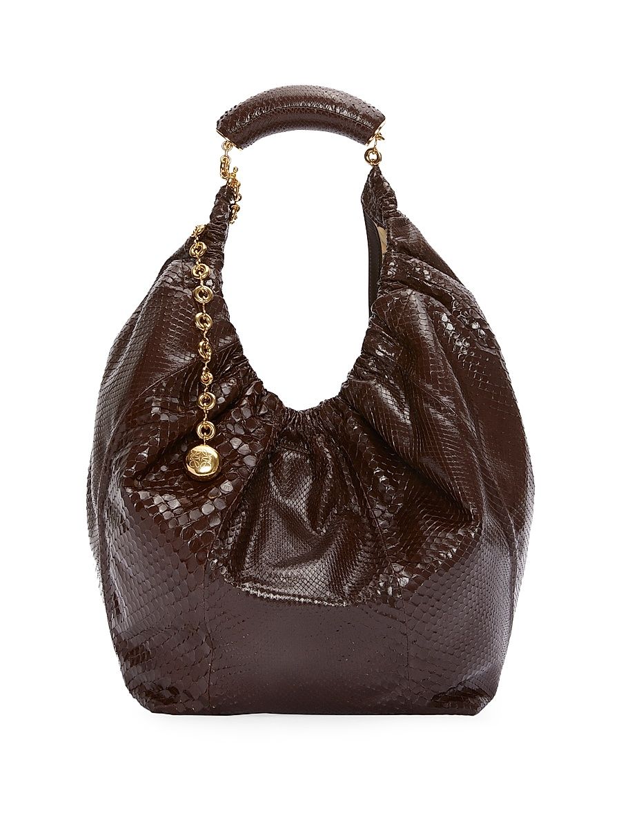 Women's Medium Squeeze Leather Shoulder Bag - Chocolate