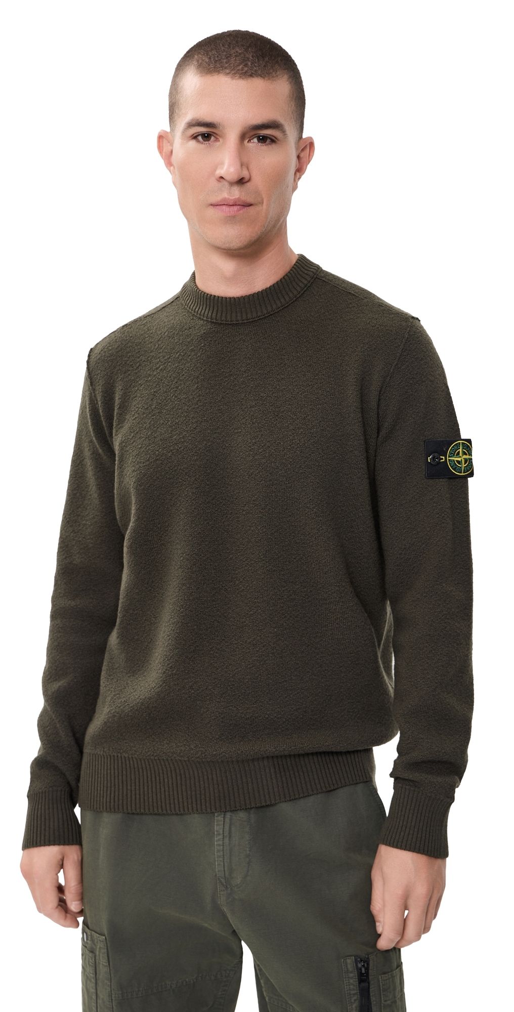 Stone Island Textured Stitch Crew Neck Sweater Coal Grey L