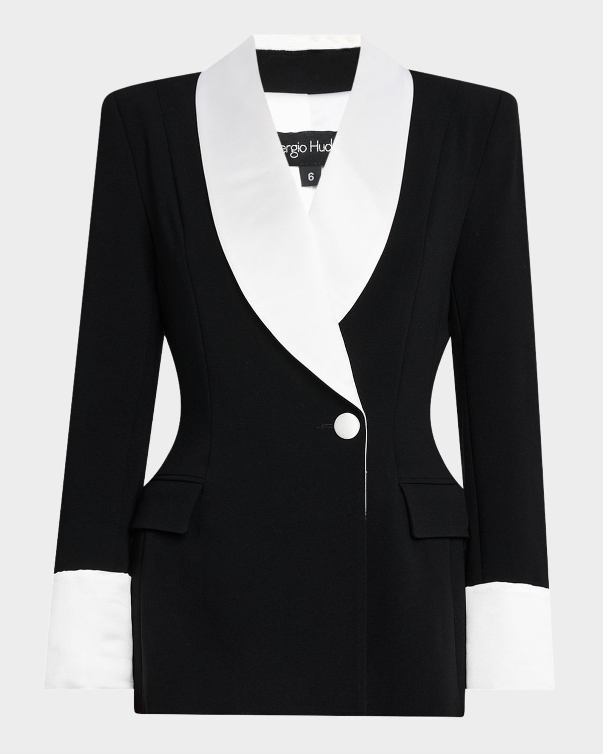 Silk Shawl-Lapel Combo Double-Breasted Blazer