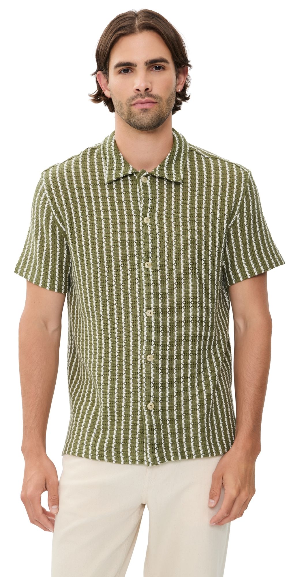 Madewell Naples Collared Shirt Stripe Olive XXL
