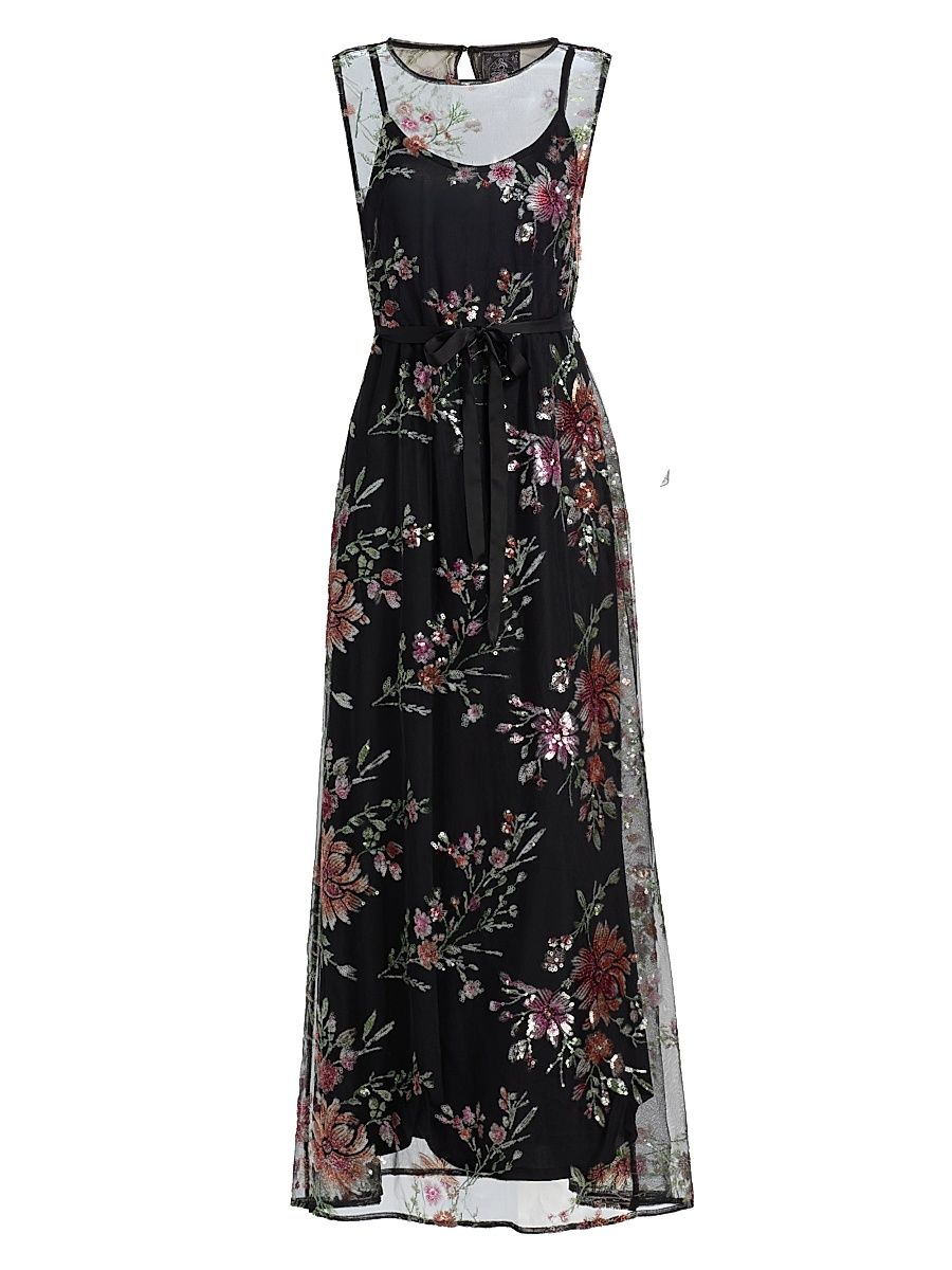 Women's Siza Floral Mesh Maxi Dress - Black - Size 12