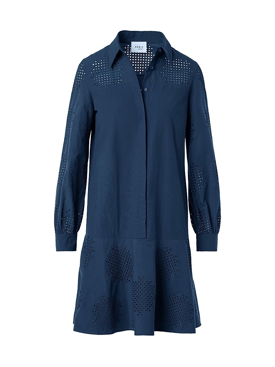 Women's Embroidered Eyelet Poplin Minidress - Dark Blue - Size 14