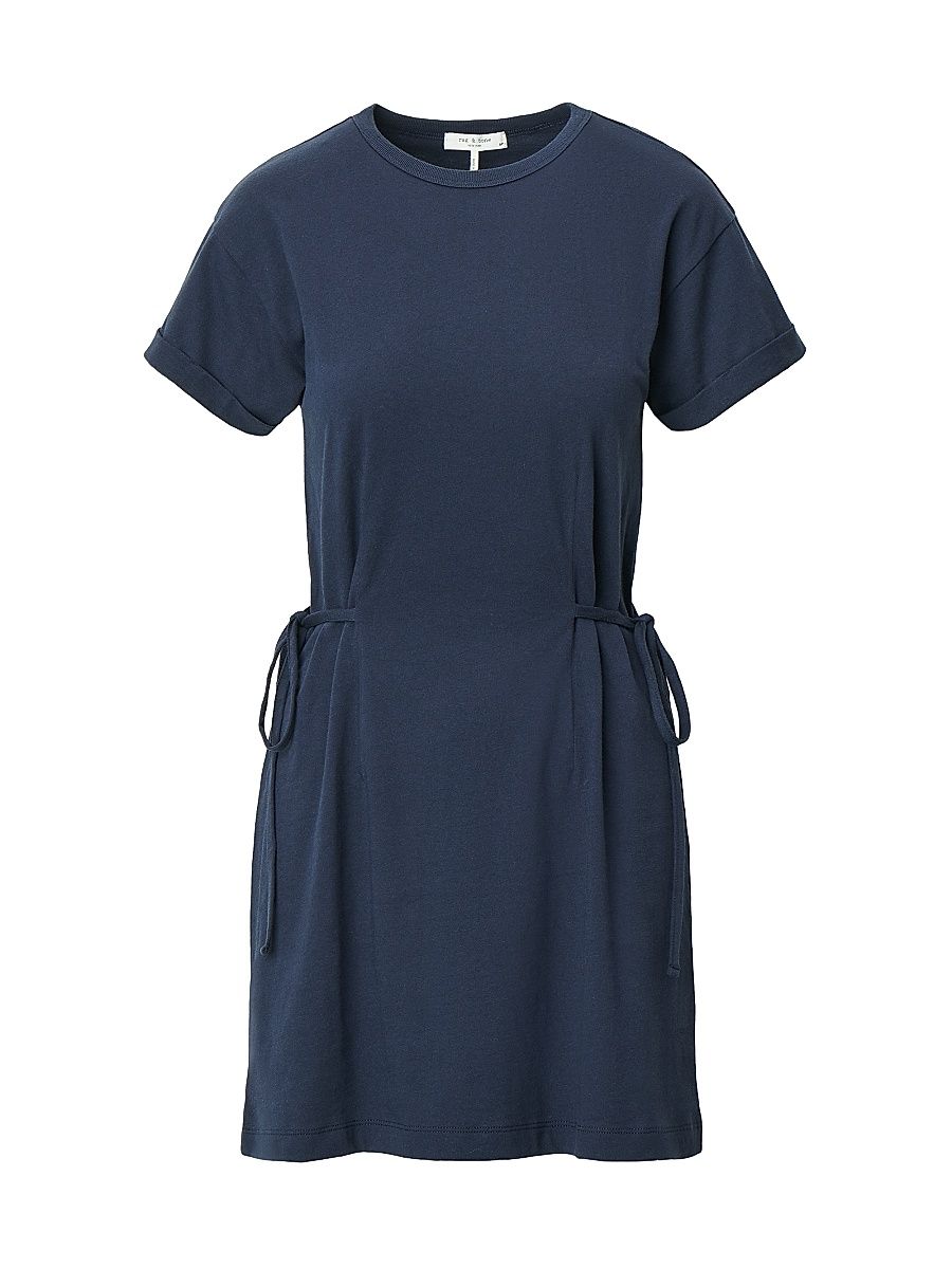 Women's Mica Tie-Waist Cotton Jersey T-Shirt Minidress - Navy - Size Large