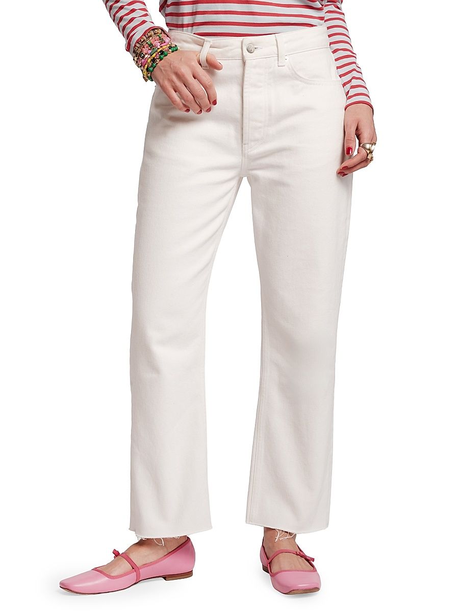 Women's Andy Frayed-Cuff Straight-Leg Jeans - White - Size 16