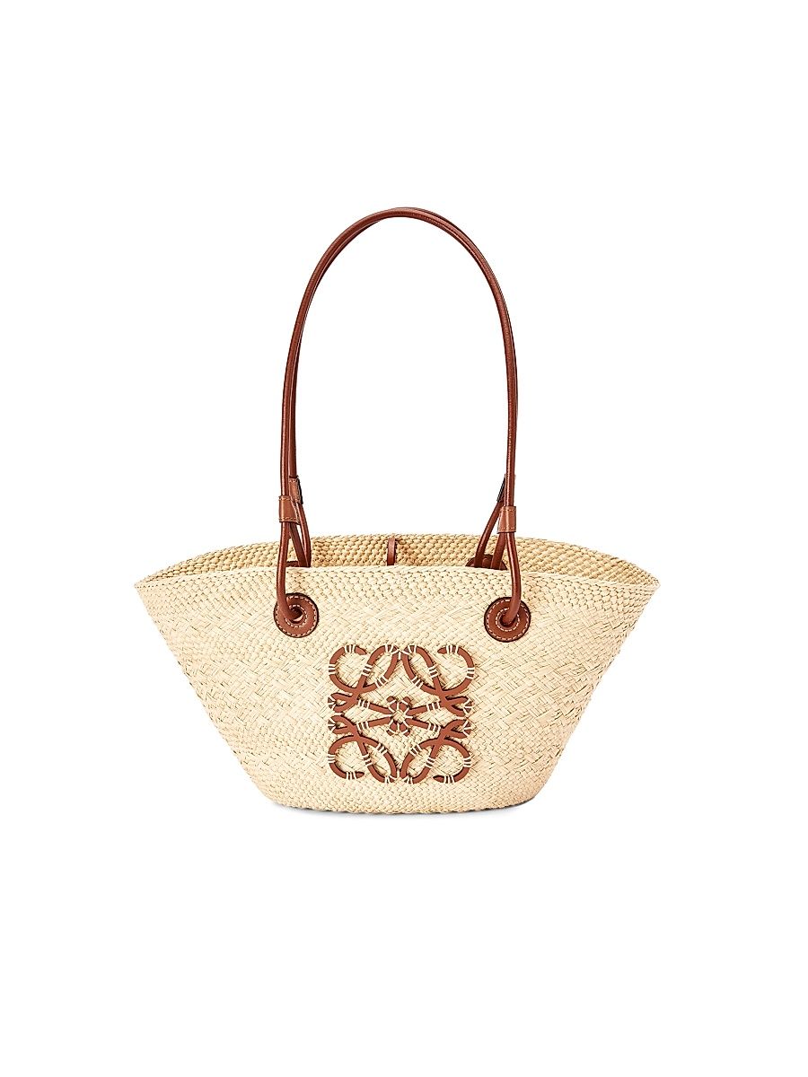 Women's Small Anagram Raffia Basket Tote - Natural Tan