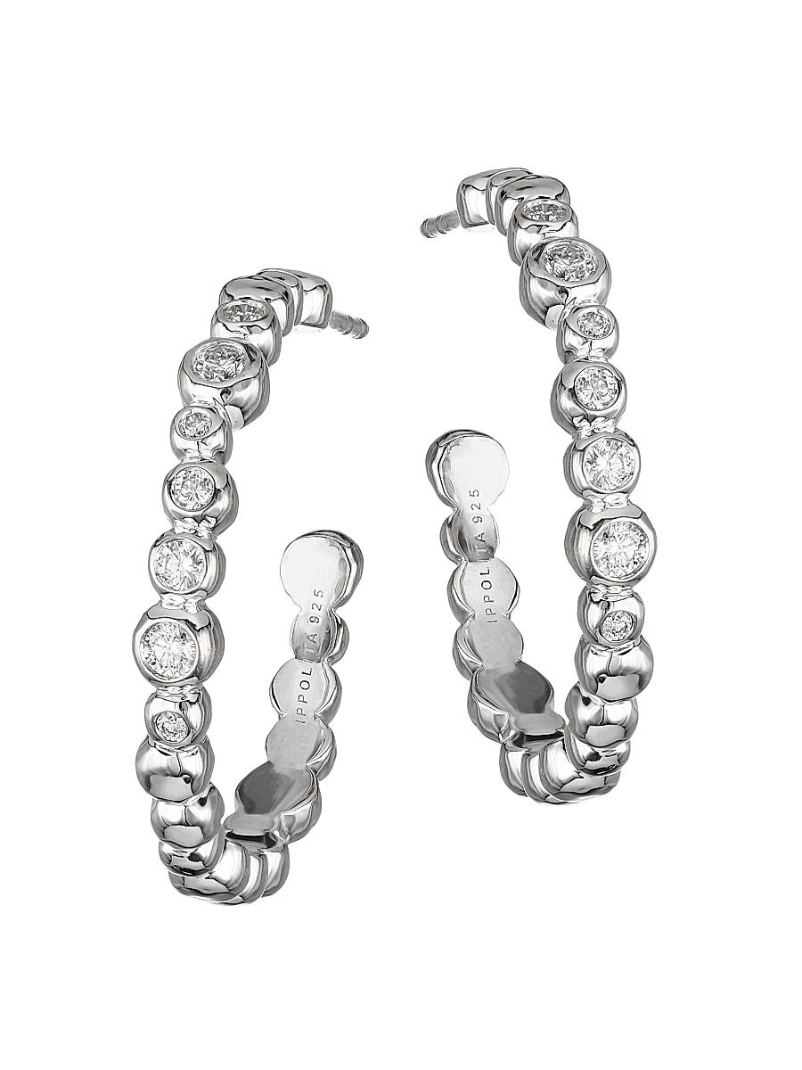 Women's Stardust Sterling Silver & Diamond Hoop Earrings - Silver