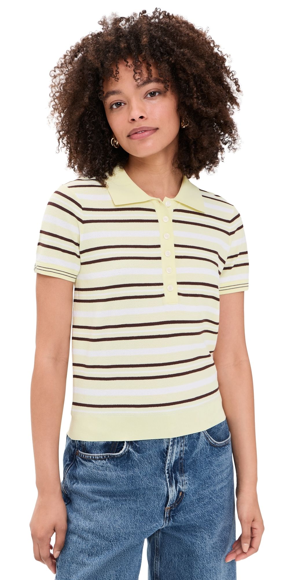 The Garment Madison Short Sleeve Polo Pastel Yellow/White/Espresso 8