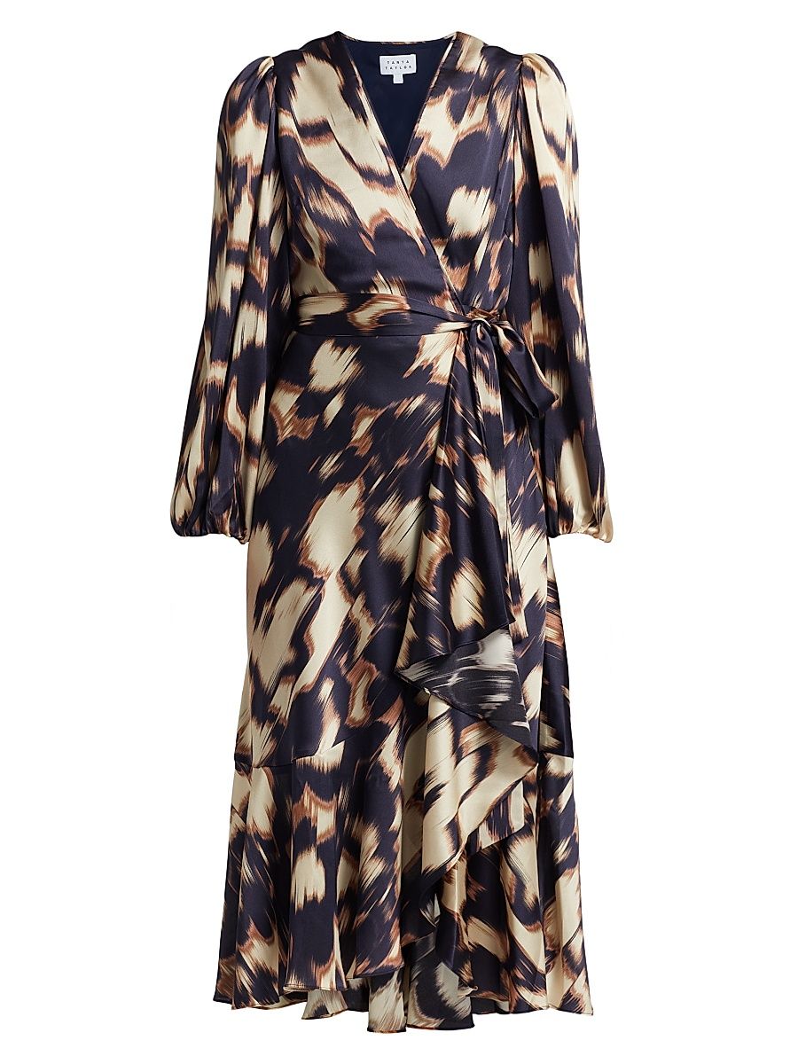 Women's Blaire Tie-Waist Printed Dress - Cream Maritime Blue Tan - Size 4