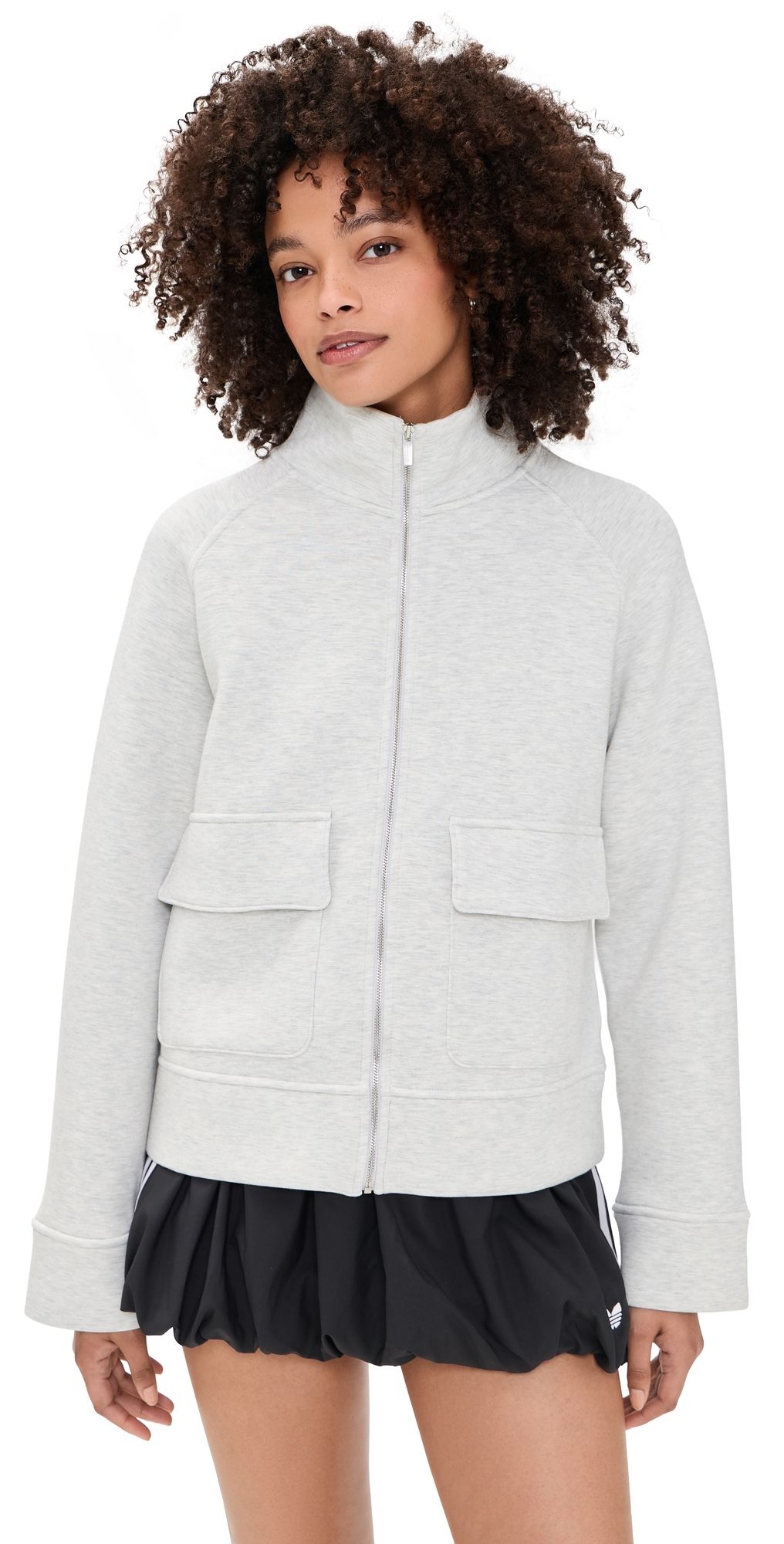 Sweaty Betty Wind Down Patch Pocket Zip Through Sweatshirt Ice Grey Marl M