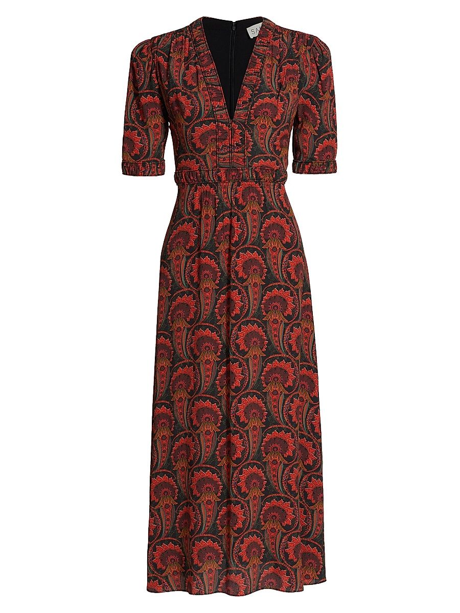 Women's Isla Printed Short-Sleeve Midi-Dress - Gingko Scarlet - Size 4