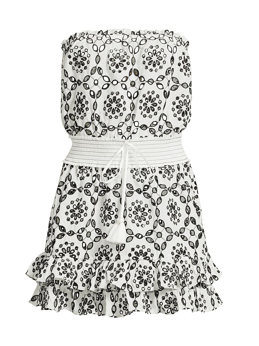 Women's Verity Two-Tone Circle Eyelet Cover-Up Minidress - White Black - Size Large