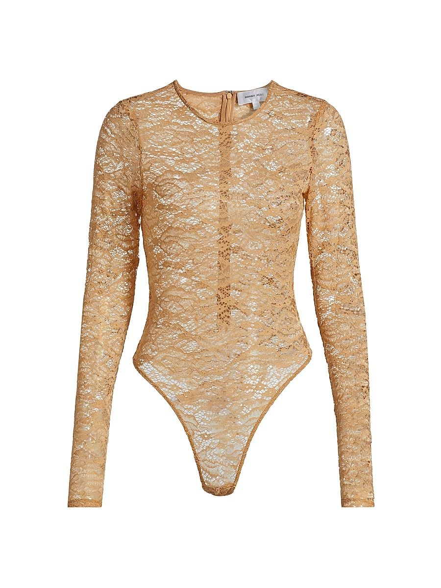 Women's Adriana Sheer Lace Bodysuit - Tan - Size XL