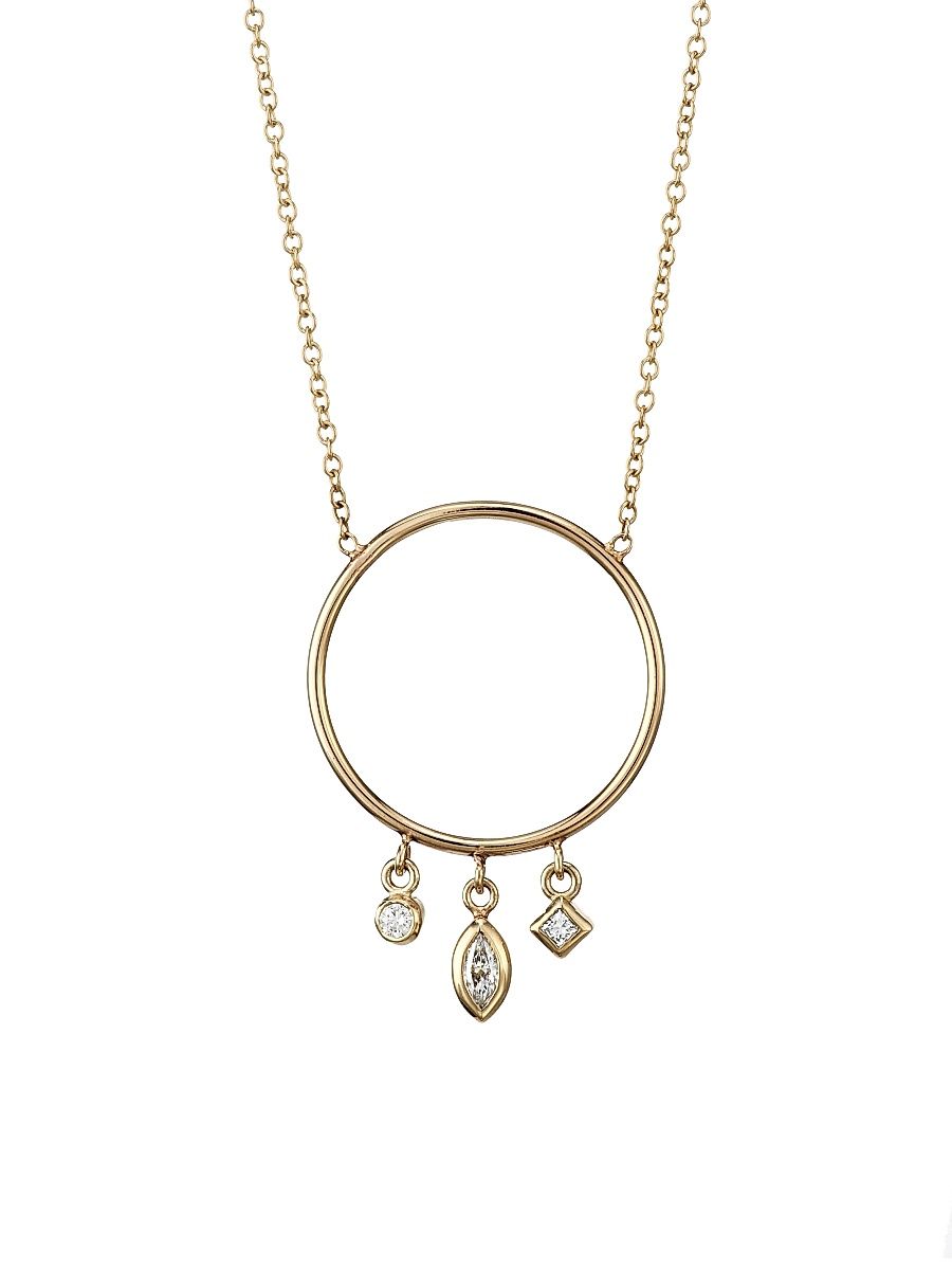 Women's 14K Yellow Gold & Diamond Charm Circle Pendant Necklace - Gold