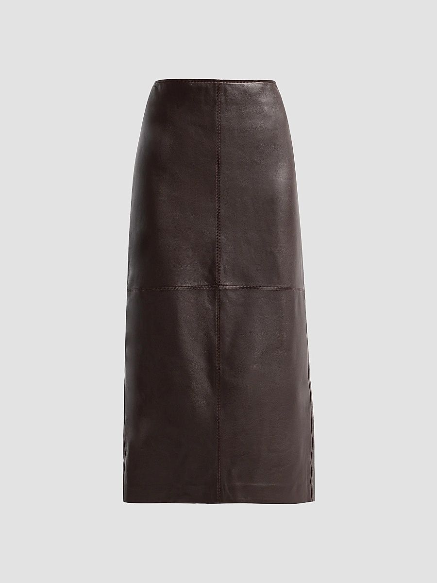 Women's Marta Leather Midi Skirt - Deepest Brown - Size 8