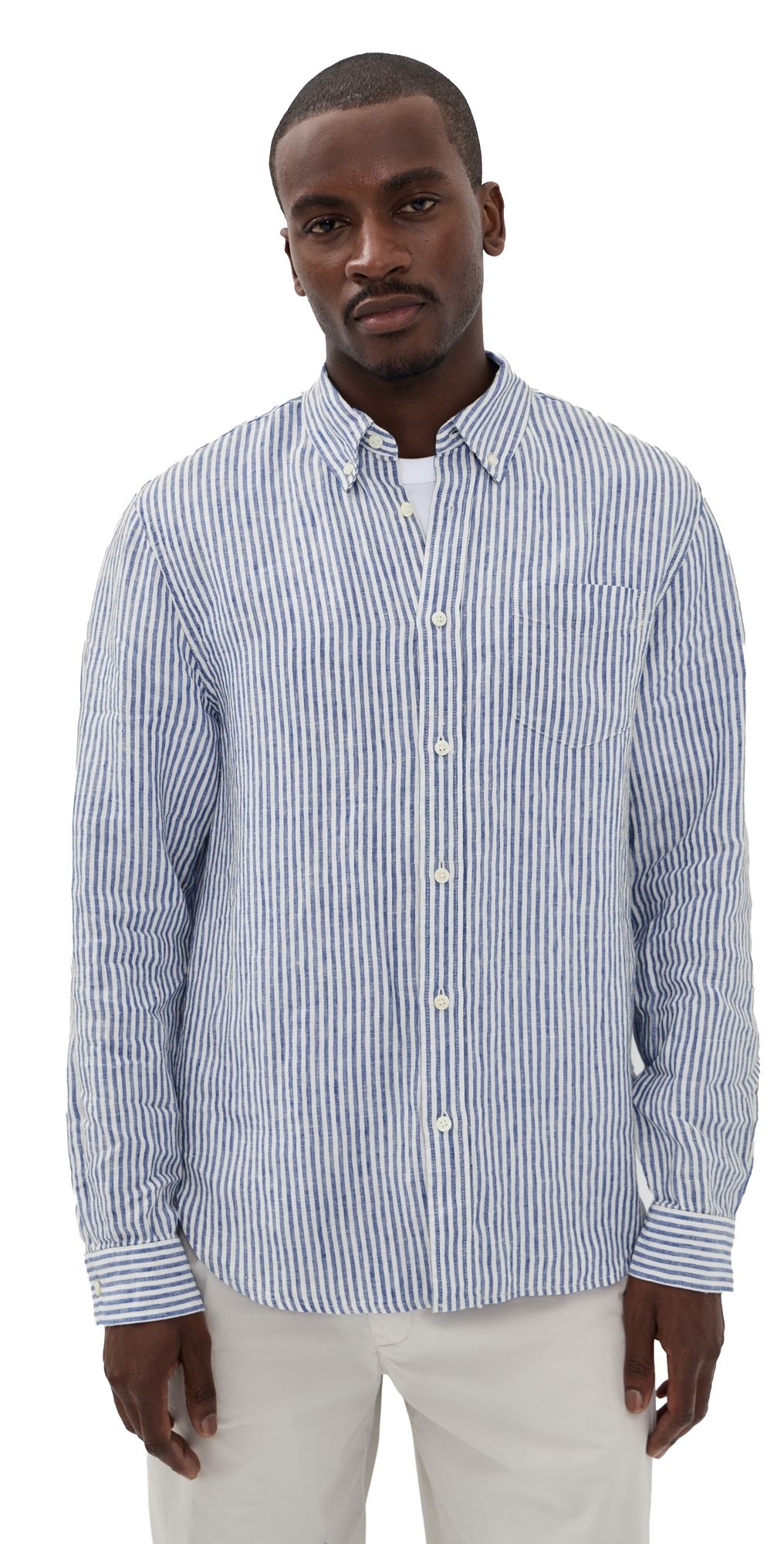 Alex Mill Mill Dress Shirt In Linen Stripe Blue/White XL