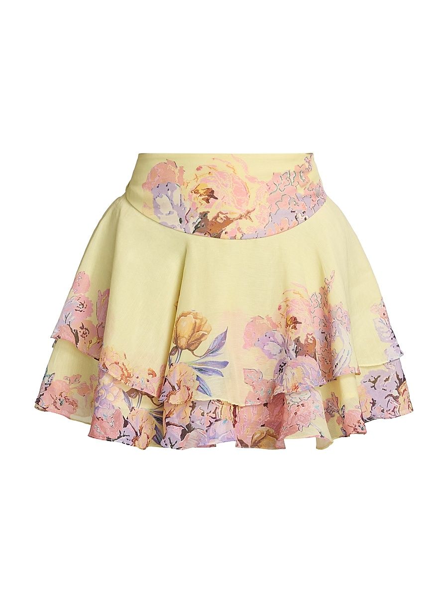 Women's Floral Linen-Blend Miniskirt - Yellow - Size XL