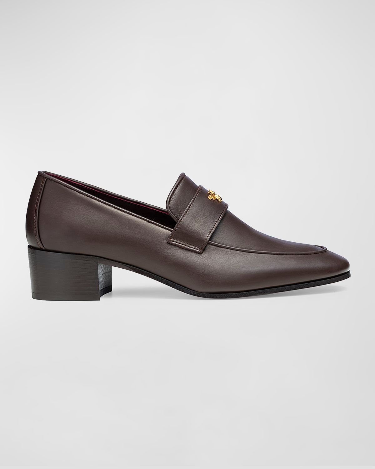 Leather Medallion Heeled Loafers