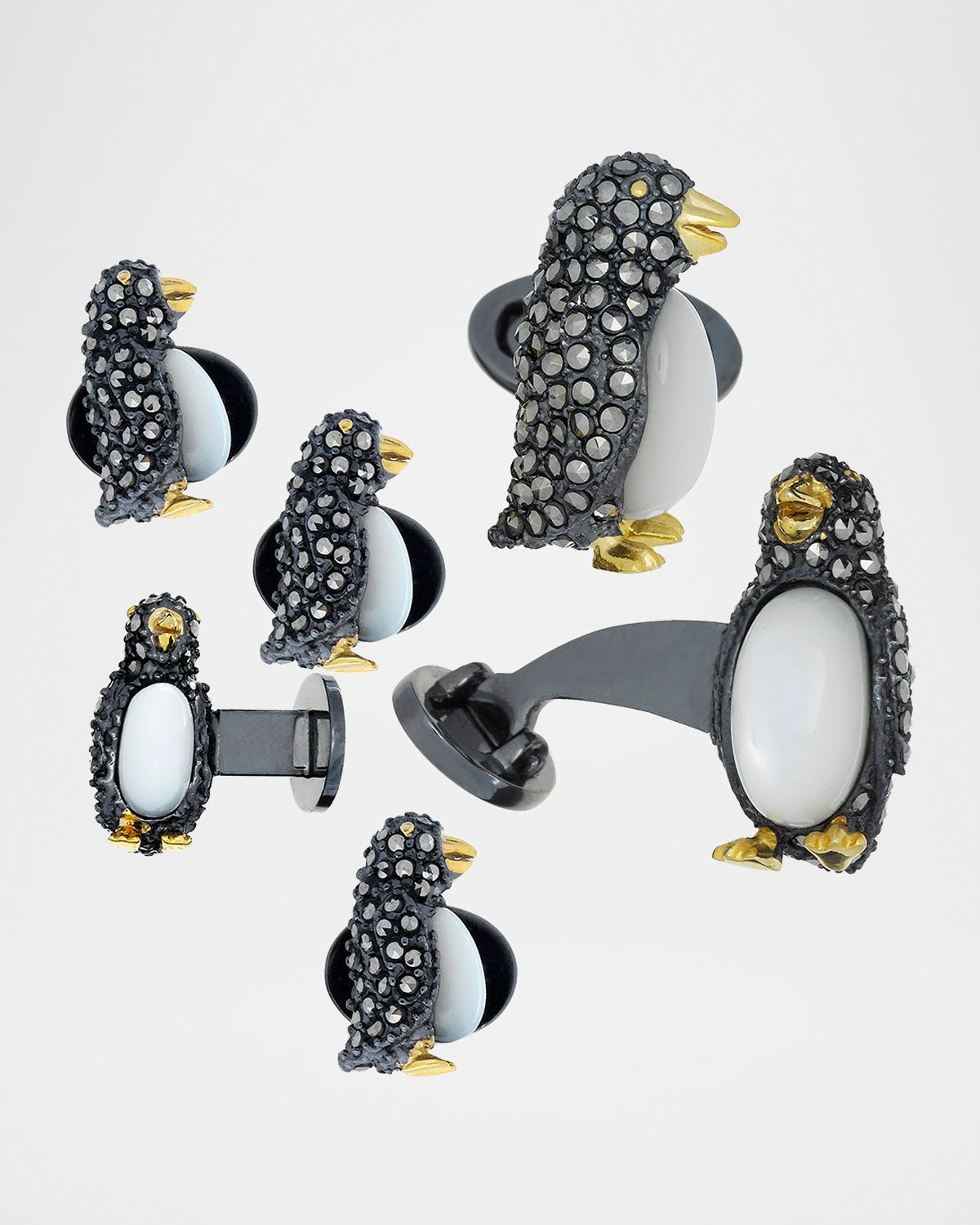 Marcasite Penguin Cuff Links Studs Set