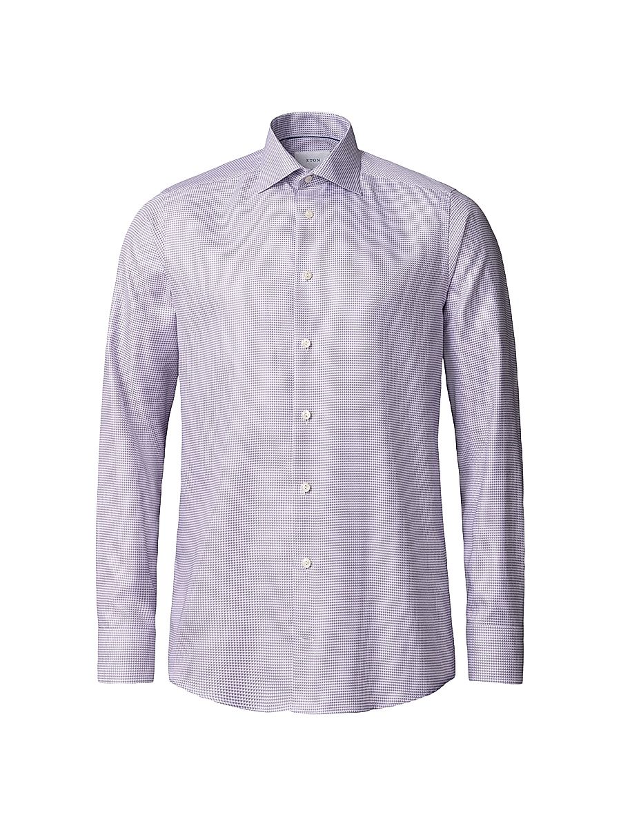 Men's Mini Houndstooth Cotton Contemporary-Fit Dress Shirt - Light Purple - Size 18
