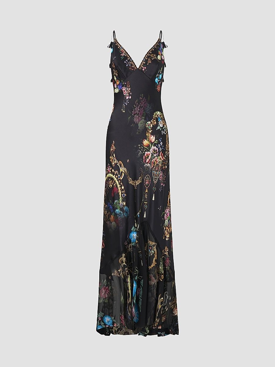 Women's Silk Maxi Slipdress - Black - Size Large