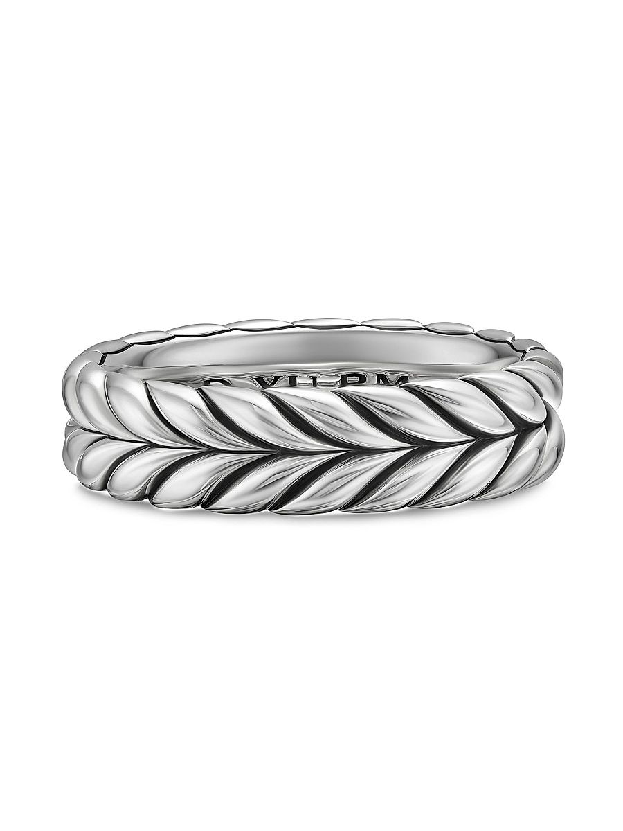 Men's Chevron Band Ring in Sterling Silver, 6.2MM - Silver - Size 10