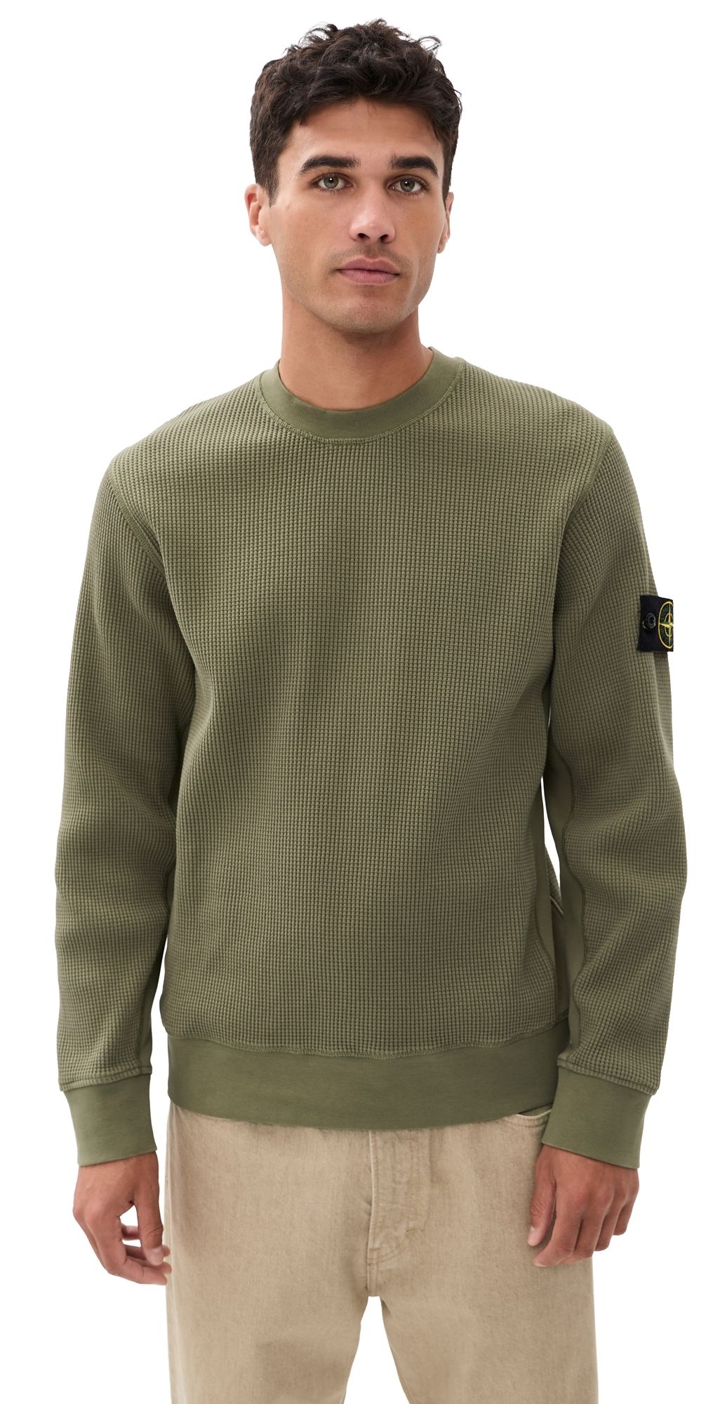 Stone Island Cotton Waffle Crew Sweatshirt Military Green M