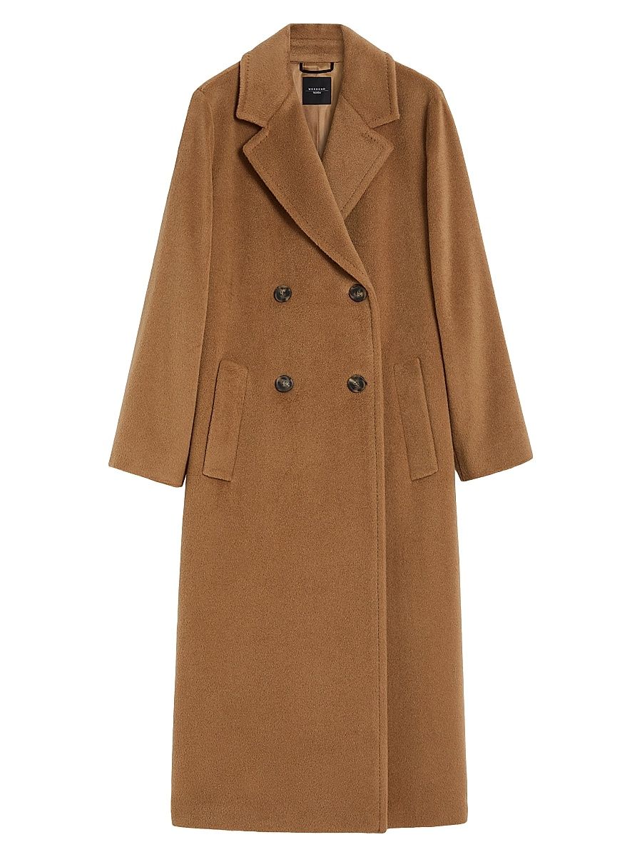 Women's Double Breasted Coat in Wool and Alpaca - Camel - Size 14
