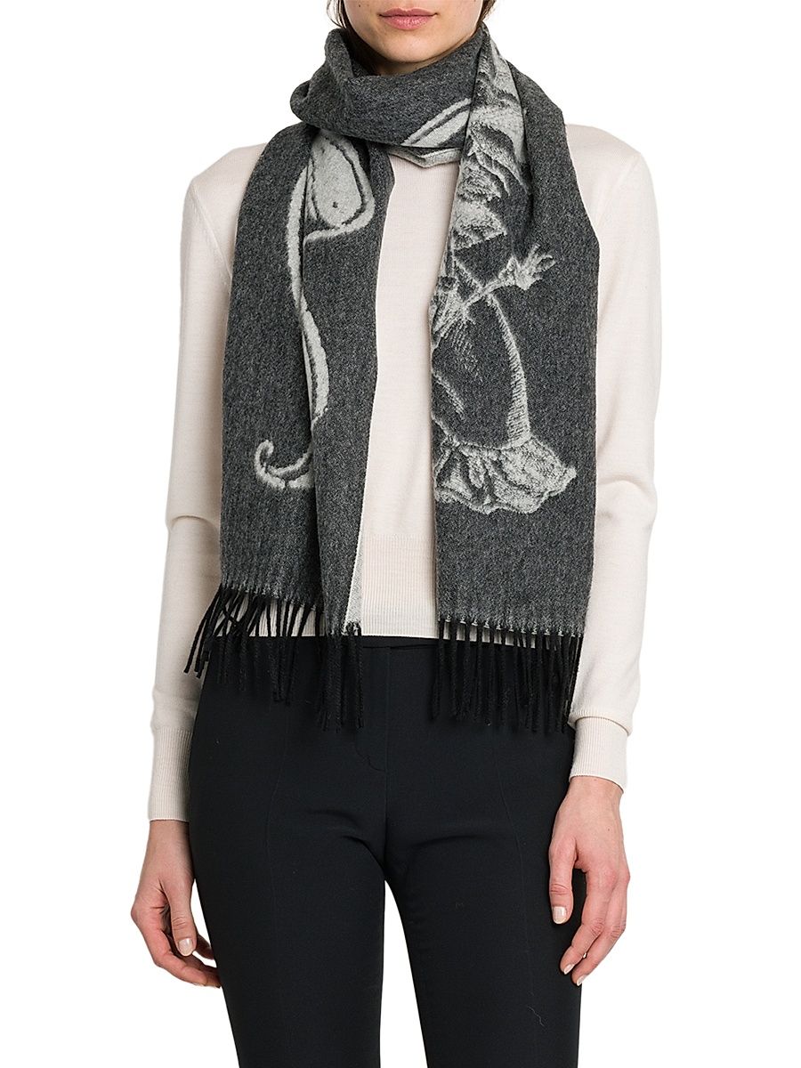 Women's Tattoo Cashmere-Wool Scarf - Black Ivory