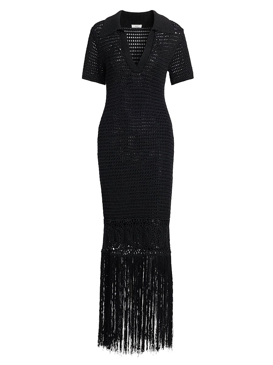 Women's Valerie Crochet Fringe Maxi Dress - Black - Size Small