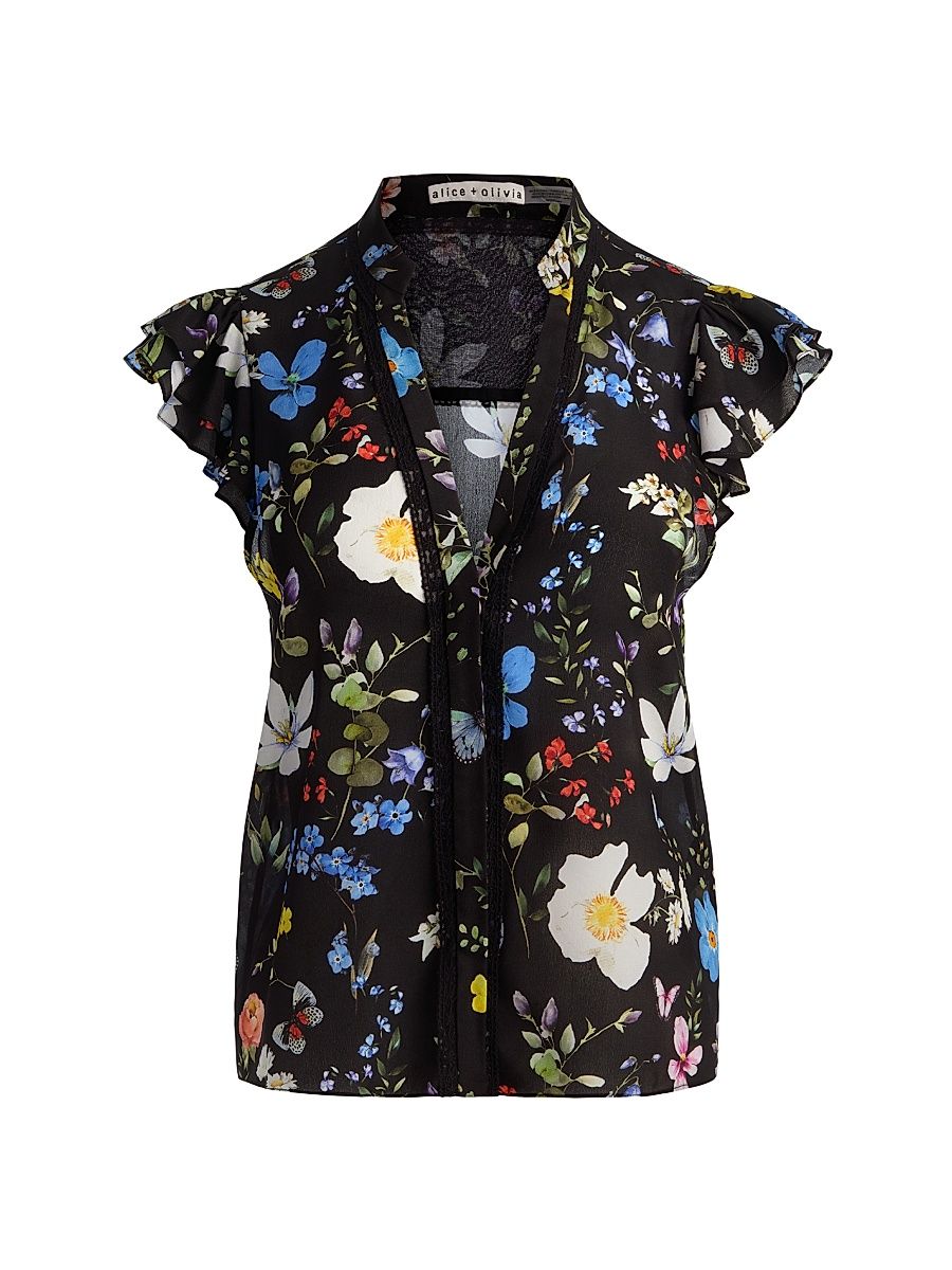 Women's Arlette Floral Silk Blouse - Twisting Vines Black - Size XL