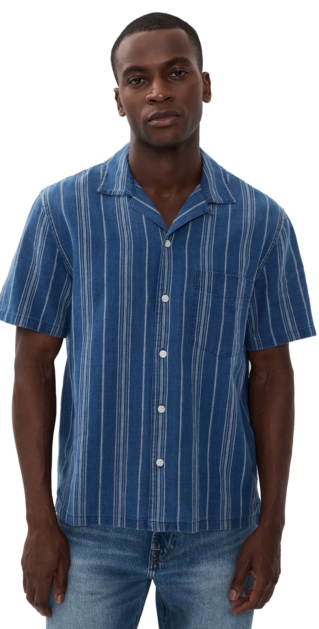Madewell Short Sleeve Indigo Novelty Shirt Neal Stripe XL