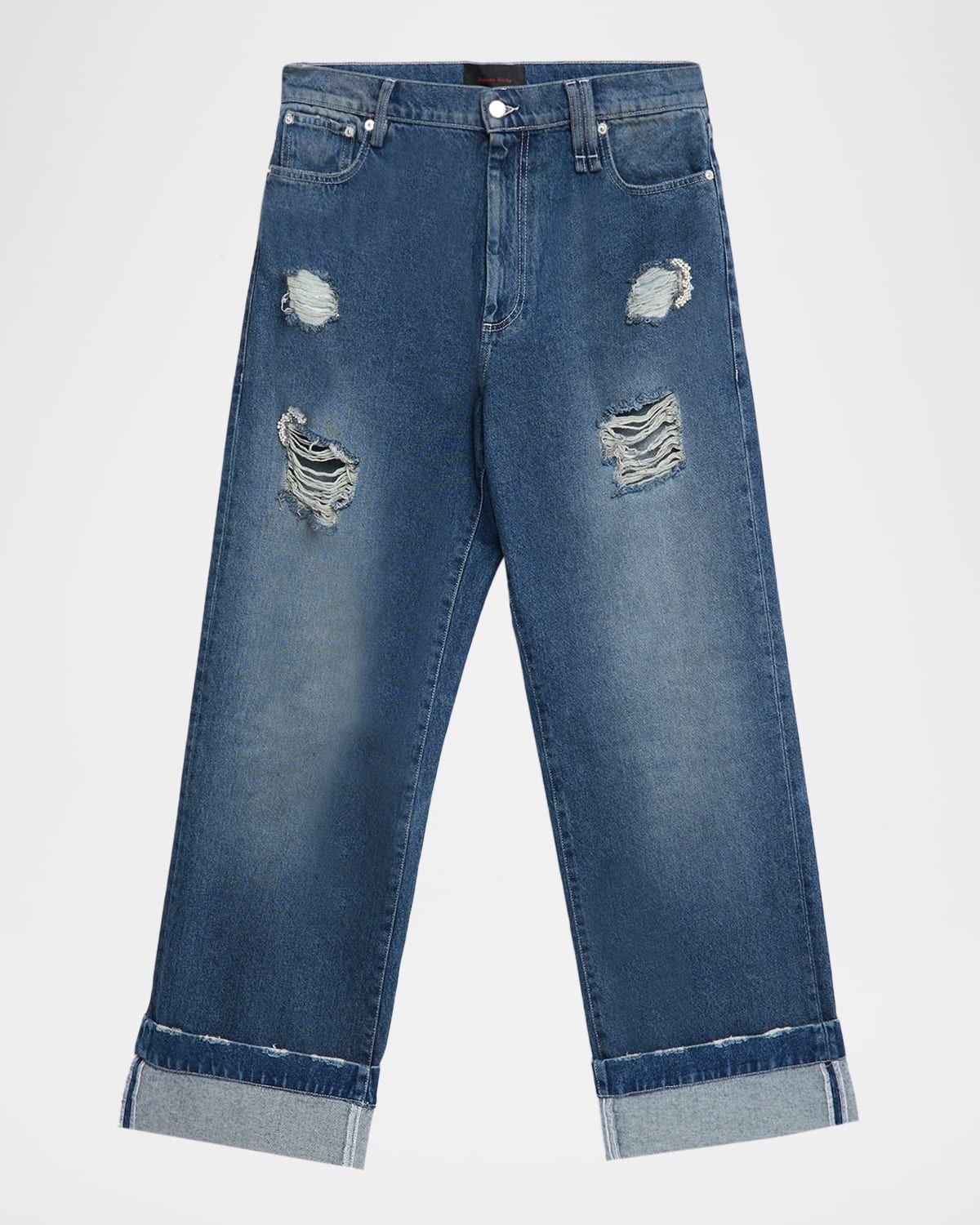 Men & apos;s Distressed Straight Cuffed Jeans