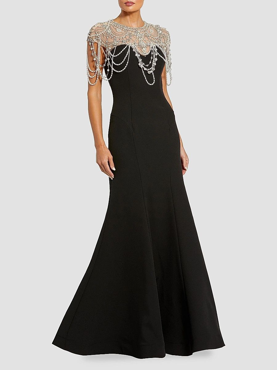 Mac Duggal Women's Beaded Cap-Sleeve Mermaid Gown - Black - Size 16