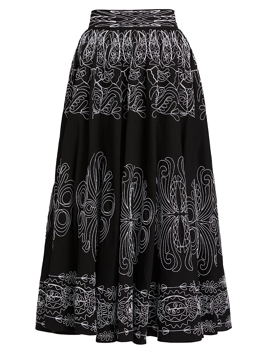 Women's Oriana Sutache Embroidered Maxi Skirt - Noir And White - Size 16