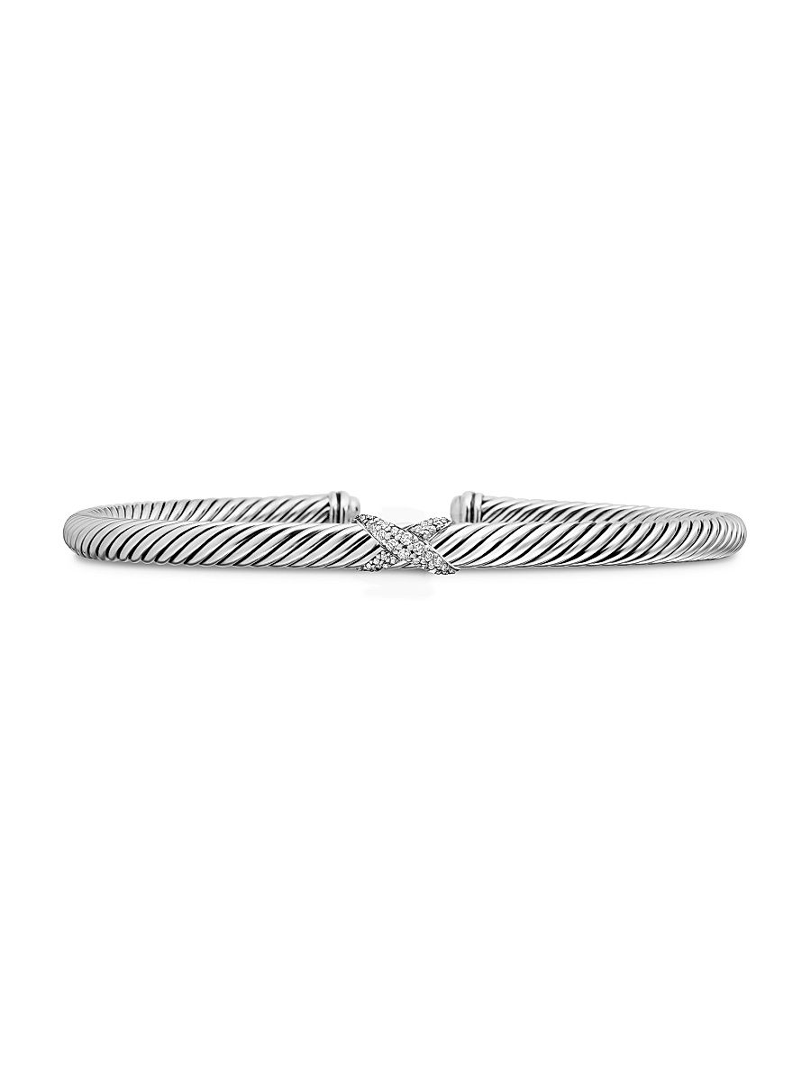 Women's X Classic Cable Station Bracelet in Sterling Silver - Diamond - Size XS
