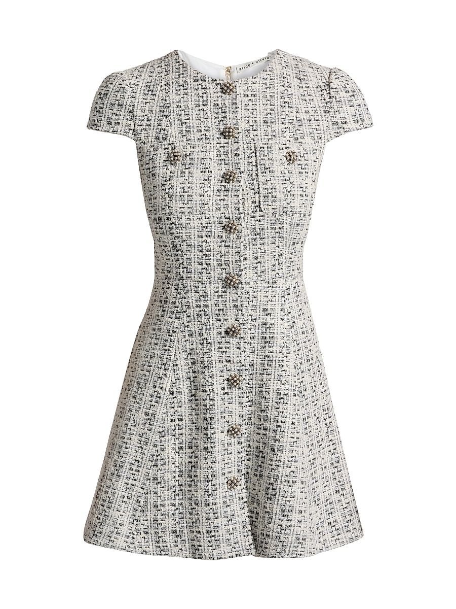 Women's Shiloh Cap-Sleeve Minidress - Black Off White - Size 14