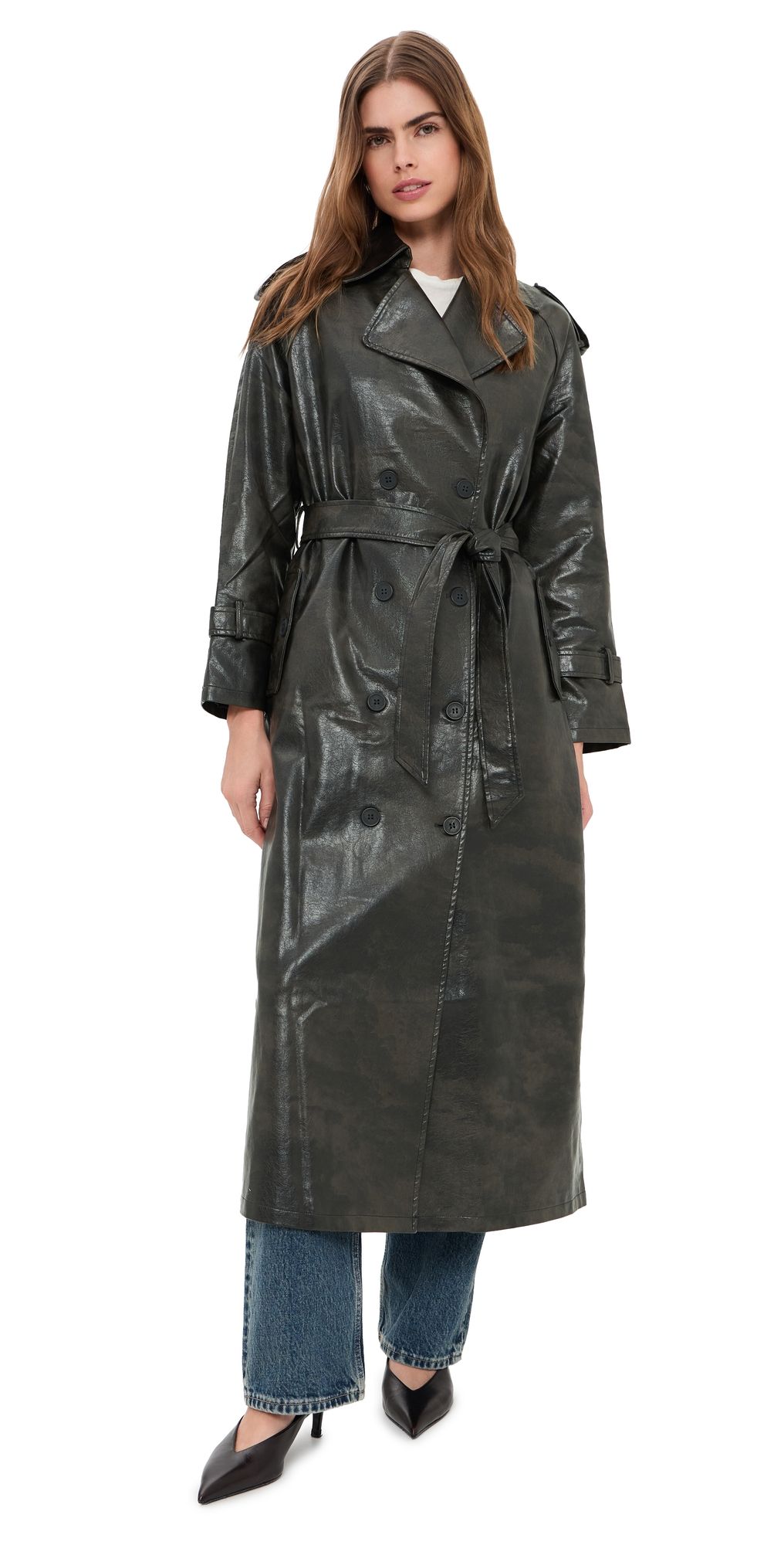 Lioness Off Duty Faux Leather Coat Washed Onyx S
