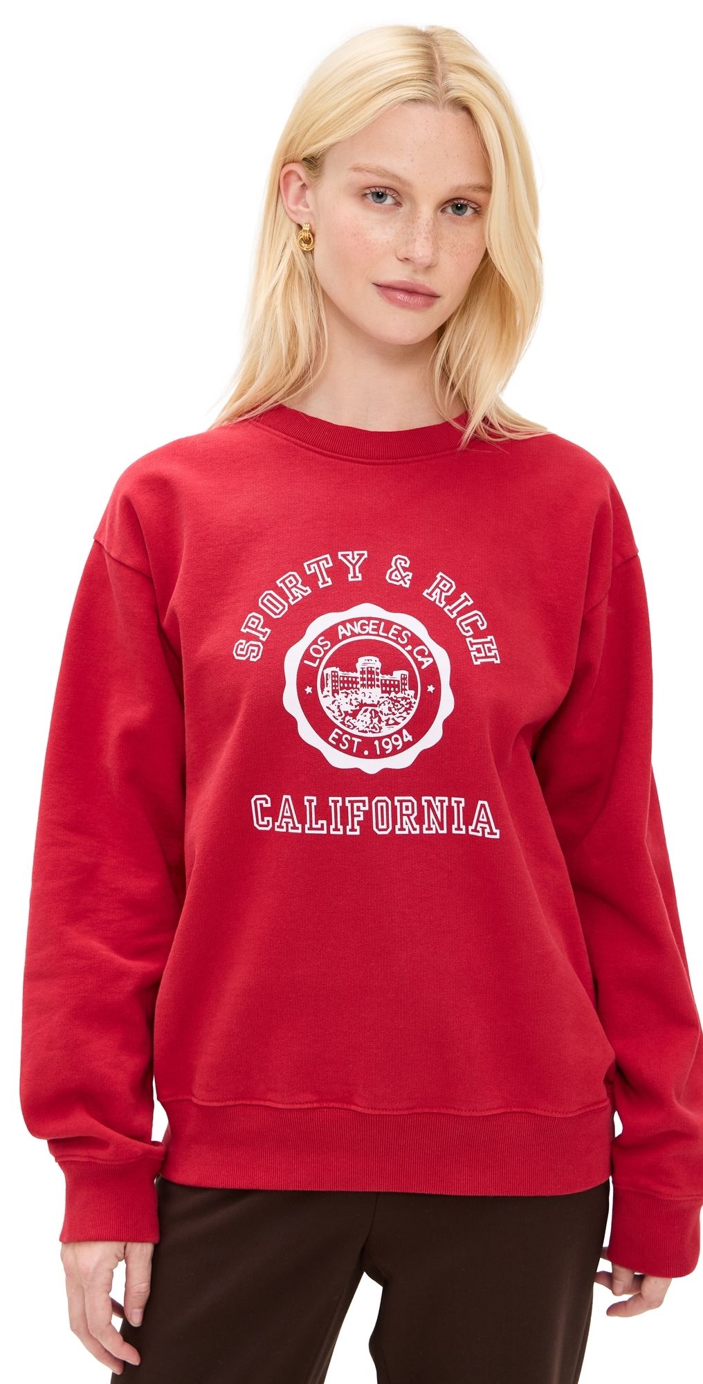 Sporty & Rich California Emblem Crew Neck Sweatshirt Ruby XL
