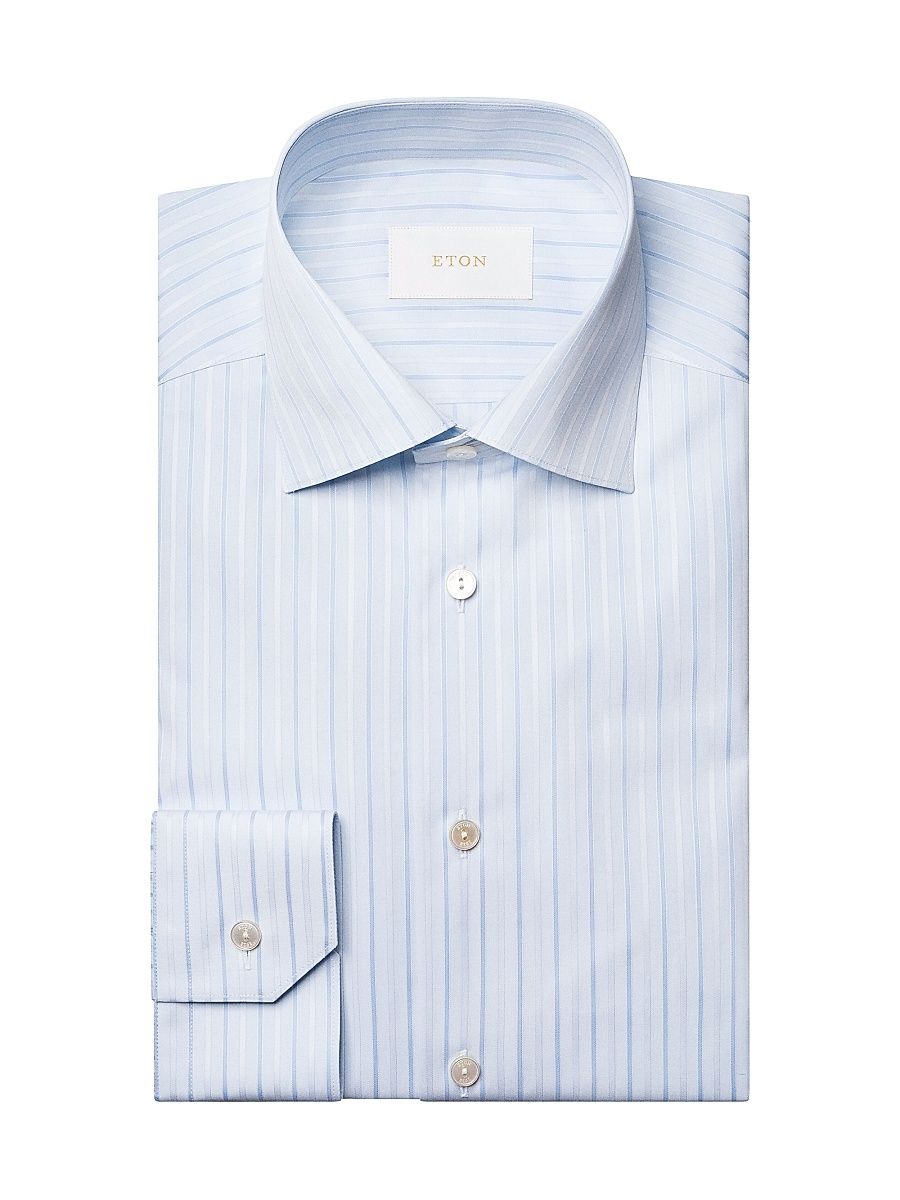 Men's Elevated Striped Cotton Contemporary-Fit Shirt - Blue - Size 15.5