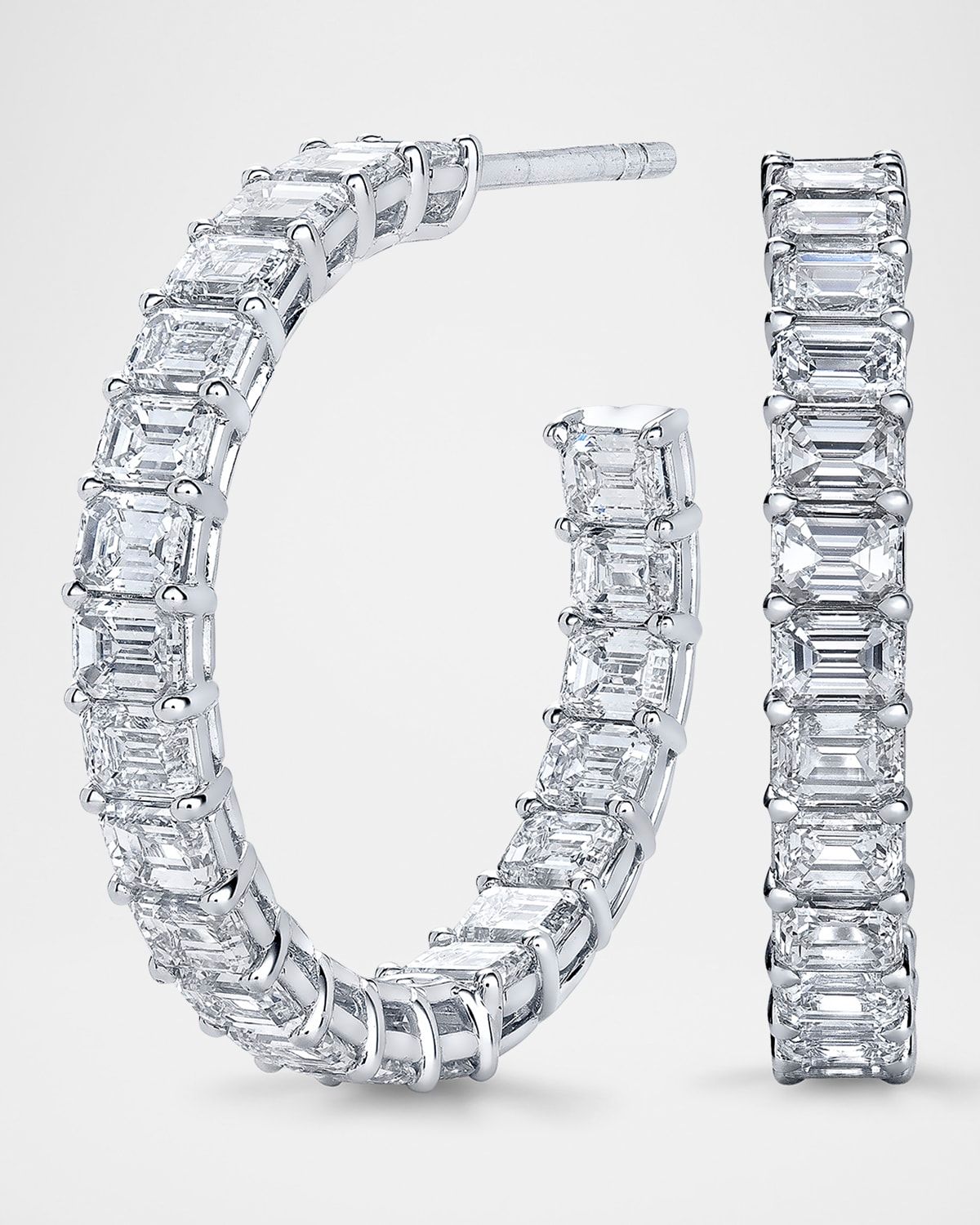 x Danielle Klein 18K Gold East-West Emerald-Cut Diamond Hoop Earrings, 1"Dia., 6.60tcw