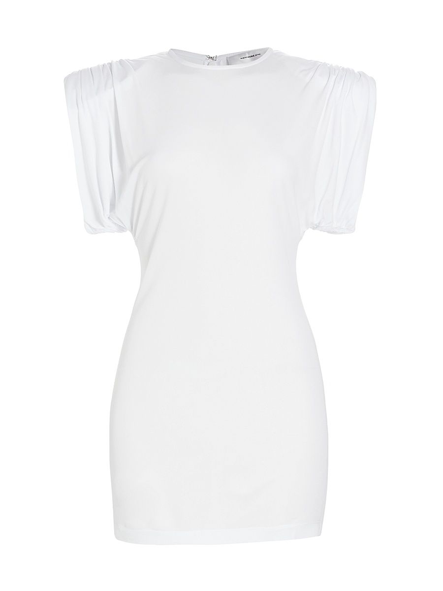 Women's Gathered-Cap Sleeve Sheath Minidress - White - Size Large