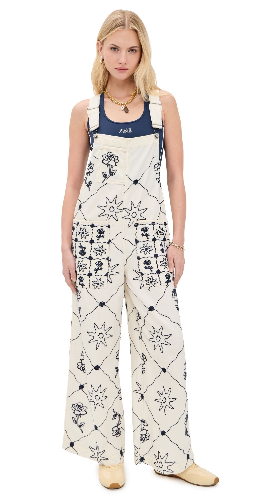 Free People Rising Sun Overalls Solar Ecru M