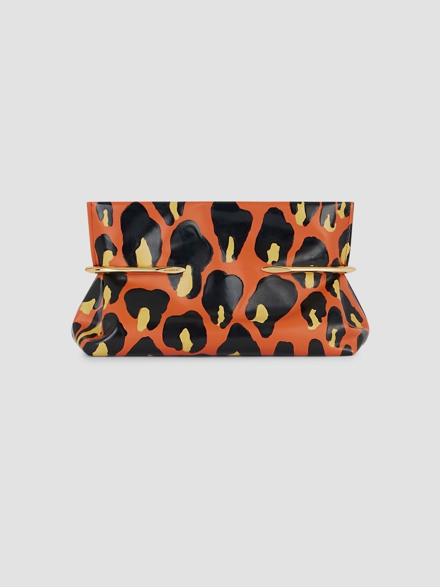 Givenchy Women's Pinch Soft Clutch in Nappa Leather with Leopard Print - Black Orange